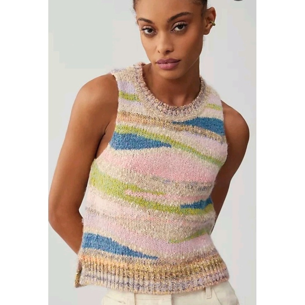 Anthropologie Pilcro Multicolor Boho Knit Sweater Tank Top Women's size Medium - Picture 2 of 10